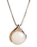 Fine Jewellery Sterling Silver 14K Yellow Gold Diamond And Pearl Pendant - White