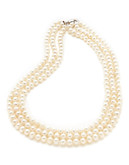 Fine Jewellery Sterling Silver Three Strand 6mm Pearl Necklace - Pearl