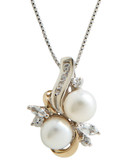 Fine Jewellery Sterling Silver 14K White And Yellow Gold And 5mm Pearl Pendant - Two Tone Colour