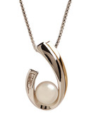 Fine Jewellery 14K Yellow Gold and Sterling Silver 0.01ct Diamond and Pearl Pendant - Pearl