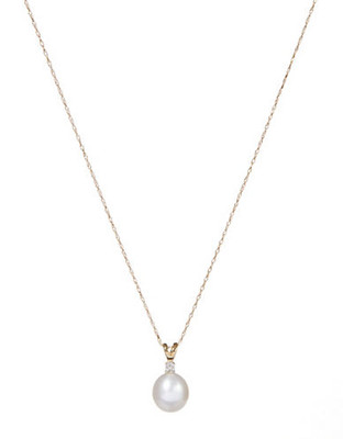 Fine Jewellery 10K Yellow Gold 8mm Pearl and Diamond Necklace - Pearl
