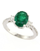 Effy 14K White Gold Diamond And Emerald Ring - Emerald - 7