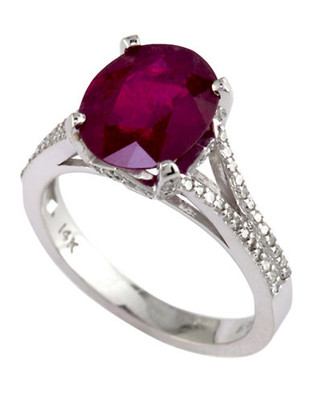 Effy 14K White Gold Diamond and Lead Glass Filled Ruby Ring - Ruby - 7