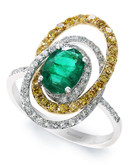 Effy 14k White and Yellow Gold Diamond Yellow Diamond Emerald Ring - Emerald