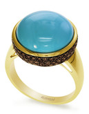Effy 14K Yellow Gold Diamond and Turquoise Ring - Turquoise - 7