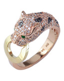 Effy 14K Yellow And Rose Gold, White And Black Diamond And Emerald Leopard Ring - Diamond - 7