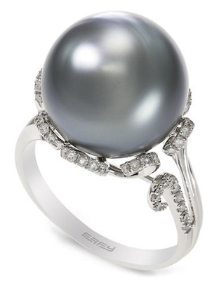 Effy 14k White Gold Diamond and Black and Tahitian Pearl Ring - Pearl