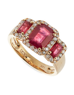 Effy 14K Yellow Gold Diamond Lead Glass Filled Ruby Ring - Ruby - 7