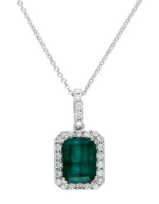 Effy 14K White Gold Diamond and Emerald Pendant - White Gold