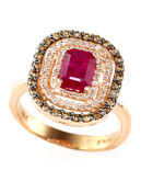 Effy 14K Rose Gold Diamond Espresso Diamond  Lead Glass Filled Ruby Ring - Ruby - 7
