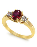 Effy 14k Yellow Gold Diamond Lead Glass Filled Ruby Ring - Ruby