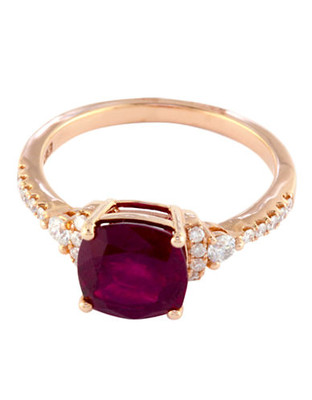 Effy 14K Rose Gold Diamond and Lead Glass Filled Ruby Ring - Ruby - 7