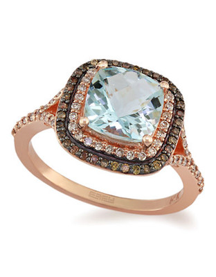 Effy 14k Rose Gold White And Espresso Diamond and Aquamarine Ring - Multi-Coloured - 7