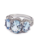 Effy Aquamarine Ring With Diamonds In 14 Kt White Gold - Diamond/Aqua - 7