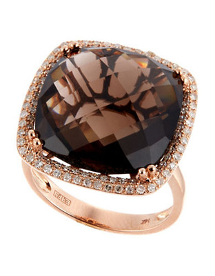 Effy 14K Rose Gold Diamond and Smoky Quartz Ring - Diamond/Quartz - 7