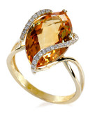 Effy 14 Kt Gold Diamond Accented Citrine Ring - Orange - 7