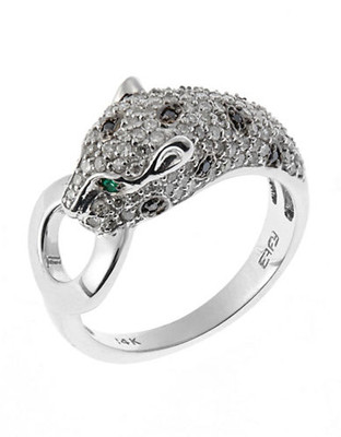 Effy 14K White Gold Diamond, Black Diamond, Emerald Ring - Emerald - 7
