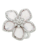 Town & Country Sterling Silver, Diamond And Rose Quartz Brazilliance Flower Ring - Diamond - 7
