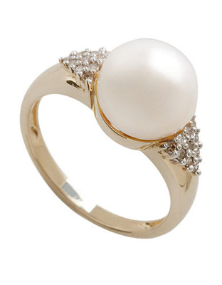 Fine Jewellery 10K Yellow Gold, Diamond And 10mm Pearl Ring - Pearl - 7
