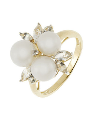 Fine Jewellery 10K Yellow Gold White Topaz and Pearl Ring - Pearl - 7