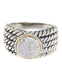 Effy Balissima Sterling Silver with 18Kt Yellow Gold Pave Circle Diamond Ring - Silver