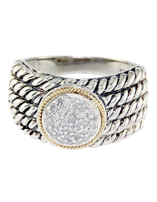 Effy Balissima Sterling Silver with 18Kt Yellow Gold Pave Circle Diamond Ring - Silver