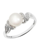 Fine Jewellery 10K White And Yellow Gold, Diamond And 7mm Pearl Ring - Pearl - 7