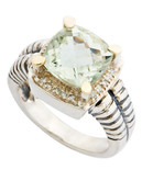 Fine Jewellery Sterling Silver, 14K Yellow Gold, Diamond And Green Amethyst Ring - Amethyst - 7