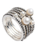 Fine Jewellery Sterling Silver, 14K Yellow Gold And 2mm-5mm Pearl Stackable Rings - Pearl - 7