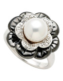 Town & Country Sterling Silver, Diamond And Freshwater Pearl Flower Ring - Pearl - 7