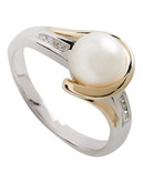 Fine Jewellery Sterling Silver, 14K Yellow Gold, Diamond And 7mm Pearl Ring - Gold/Silver - 7