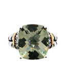 Fine Jewellery Sterling Silver And 14Kt Yellow Gold Green Amethyst diamond Ring - Green - 7