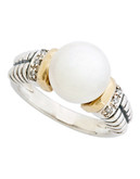 Fine Jewellery Sterling Silver Ring with 14k Yellow Gold Accents Set with Diamonds and 10mm Freshwater Pearl - Pearl
