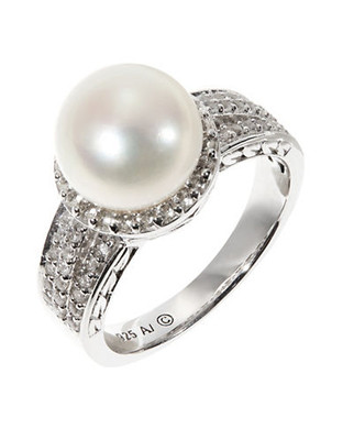 Fine Jewellery Sterling Silver Pave Bezel Pearl Ring - Pearl - 7