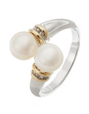Fine Jewellery 14K White Gold Diamond and Pearl Ring - Pearl - 7