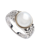 Fine Jewellery Sterling Silver, 14K Yellow Gold And 10mm Pearl Ring - Gold/Silver - 7