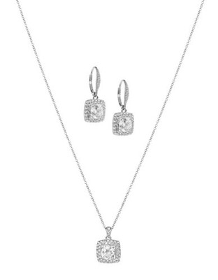 Nadri Square Pave Pendant Necklace and Earrings Set - Grey
