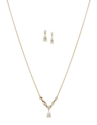Nadri Pear Faux Crystal Necklace and Earrings Set - Gold