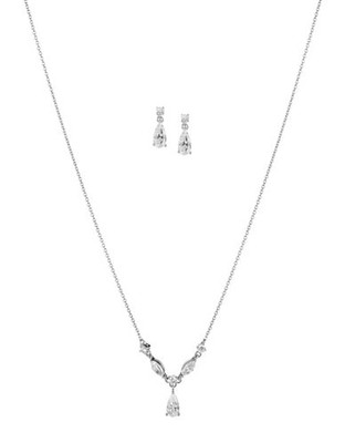 Nadri Pear Faux Crystal Necklace and Earrings Set - Silver