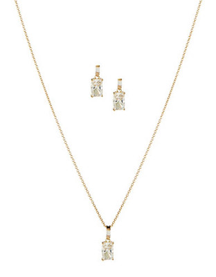 Nadri Rectangular Faux Crystal Necklace and Earrings Set - Gold