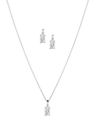 Nadri Rectangular Faux Crystal Necklace and Earrings Set - Grey