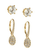 Nadri Pave Leverback and Faux Crystal Stud Earrings Set - Gold