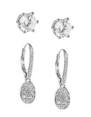 Nadri Pave Leverback and Faux Crystal Stud Earrings Set - Grey