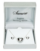 Samara Sterling Silver Polished heart Pendant on an 18 inch Silver Chain with Heart Studs - Silver