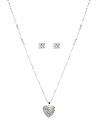Jones New York Heart Necklace and Earrings Set - Silver