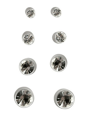 Guess Four Pair Stud Earrings Set - Silver/Crystal