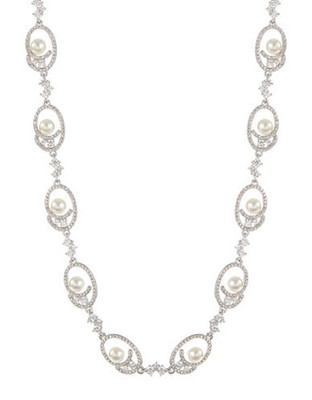 Nadri Princess Cubic Zirconia and Pearl Necklace - Silver