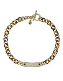 Michael Kors Gold Tone Tortoise Acetate Reversible Clear Pave And Mk Etched Logo Plaque Curb Chain Toggle Necklace - gold