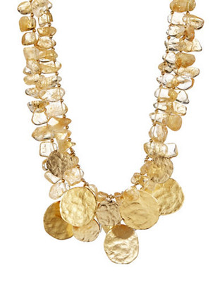 Kenneth Jay Lane Stone and Hammered Disc Double Strand Necklace - Gold