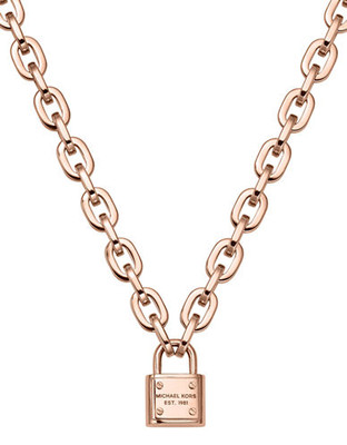 Michael Kors Rose Gold Tone Chain Link Padlock Toggle Necklace - Rose Gold